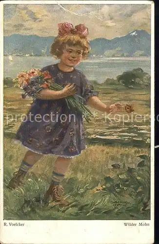 Kuenstlerkarte R. Voelcker Wilder Mohn Nr. 382 Kind Maedchen  Kat. Kuenstlerkarte