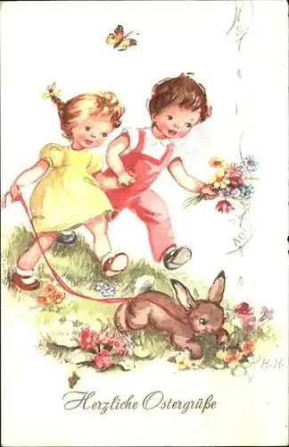 Kinder Child Enfants Hase Schmetterling Blumen Ostern Kat. Kinder