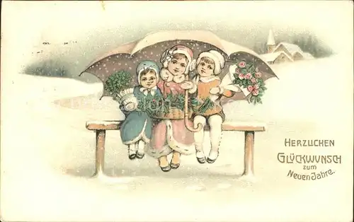 Kinder Child Enfants Neujahr Rosen Schirm Stechpalme Kat. Kinder