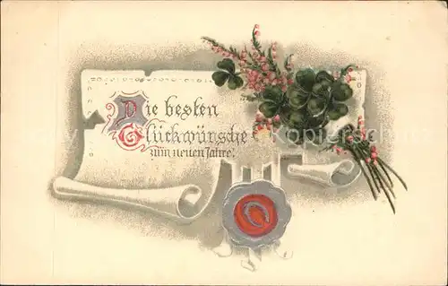 Neujahr Kleeblaetter Siegel Litho Kat. Greetings