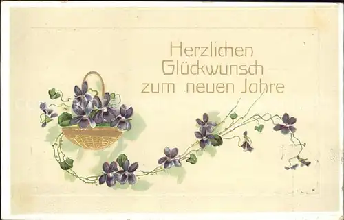 Neujahr Veilchen Korb Litho  Kat. Greetings