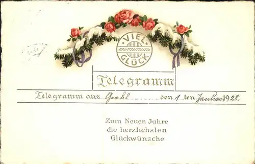 Telegrafie Telegramm Rosen Glueckwunsch Neujahr  Kat. Technik