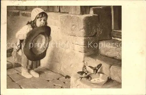 Kinder Child Enfants Maedchen Voegel fangen Hut  Kat. Kinder