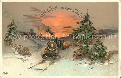 Lokomotive Neujahr EAS Verlag Litho Kat. Eisenbahn