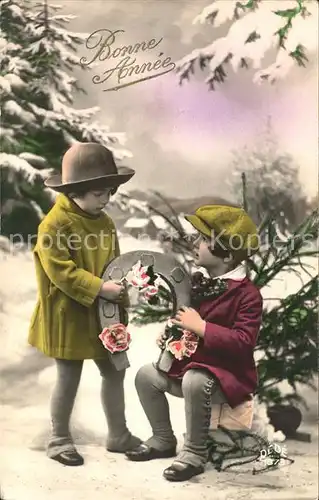Kinder Child Enfants Hufeisen Rosen Neujahr Foto DEDE Nr. 1873 Kat. Kinder