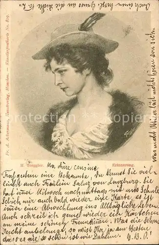 Kuenstlerkarte H. Torggler Erinnerung Nr. 829 Frau Hut  Kat. Kuenstlerkarte