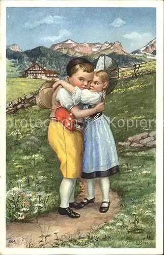 Trachten Schweiz Kinder Kuenstlerkarte L. Kosa Nr. 664 Kat. Trachten