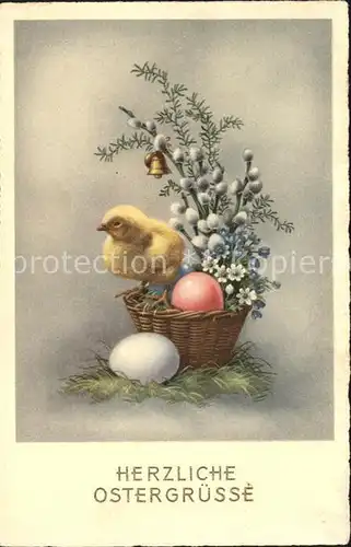 Ostern Easter Paques Kueken Weidenkaetzchen Glocken Ostereier  / Greetings /