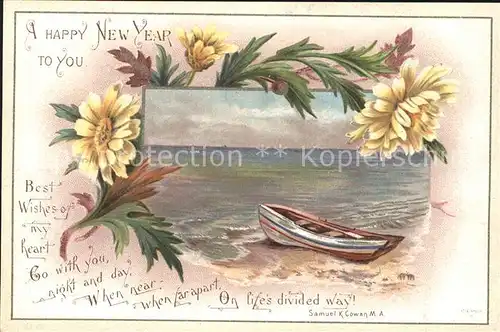 Neujahr Blumen Boot Strand Gedicht Samuel K. Cowen  Kat. Greetings