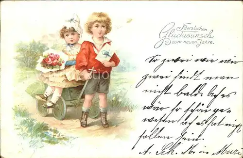 Kinder Child Enfants Rosen Holzwagen Brief Neujahr  Kat. Kinder