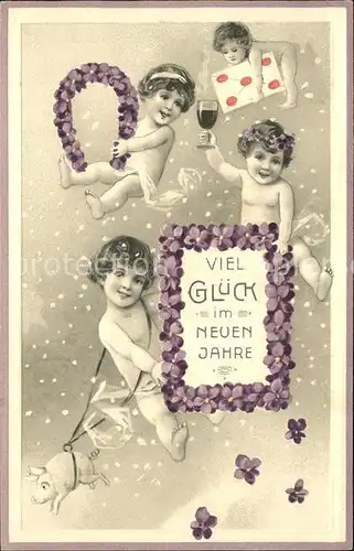Kinder Child Enfants Schwein Wein Brief Hufeisen Neujahr Veilchen  Kat. Kinder