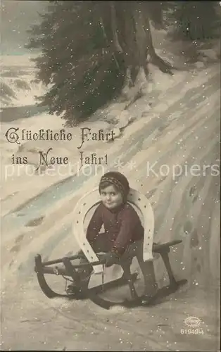 Schlitten Schnee Kind Hufeisen Neujahr Foto Amag Nr. 61949 4 Kat. Sport