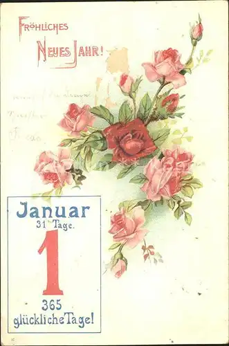 Datumskarte 1. Januar Neujahr Rosen  Kat. Besonderheiten