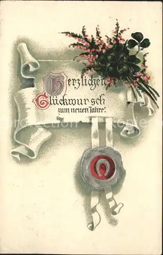 Neujahr Siegel Hufeisen Kleeblaetter Kat. Greetings