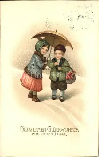 Kinder Child Enfants Regenschirm Neujahr Litho Kat. Kinder