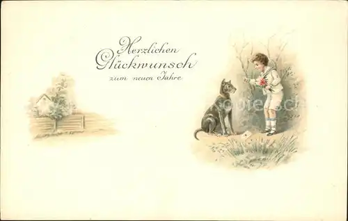 Hunde Kind Matrosenanzug Glueckwunsch Neujahr Kat. Tiere