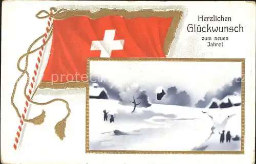 Fahnen Schweiz Glueckwunsch Neujahr Kat. Heraldik