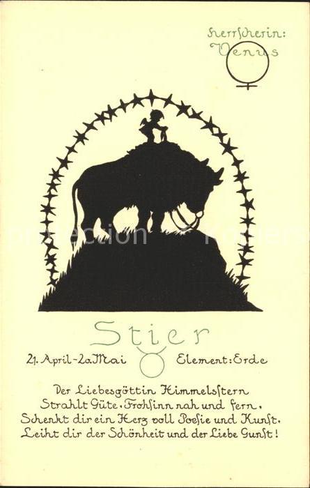 Sternzeichen Stier Schattenbildkarte Boldt Kaiser Karte Nr 13005 Kat Besonderheiten Nr St80911 Oldthing Ansichtskarten Unsortierte Motivkarten