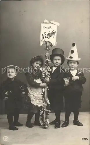 Foto NPG Nr. 928 3 Kinder Hutmode Neujahr Sekt  Kat. Neue Photographische Gesellschaft