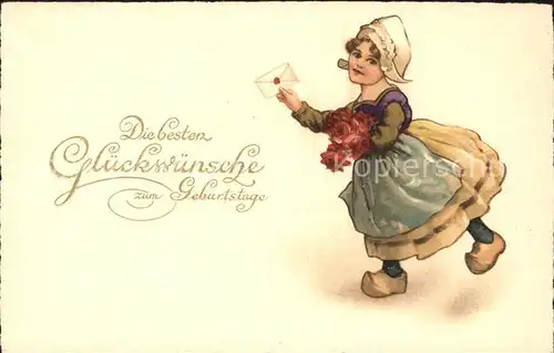 Kinder Hollandtracht Maedchen Rosen Brief Glueckwunsch Geburtstag Kat. Kinder