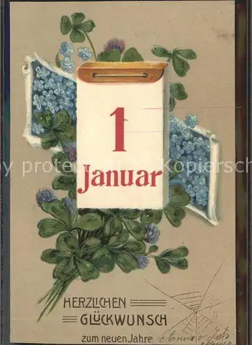 Neujahr Datum Kleeblaetter Vergissmeinnicht  Kat. Greetings