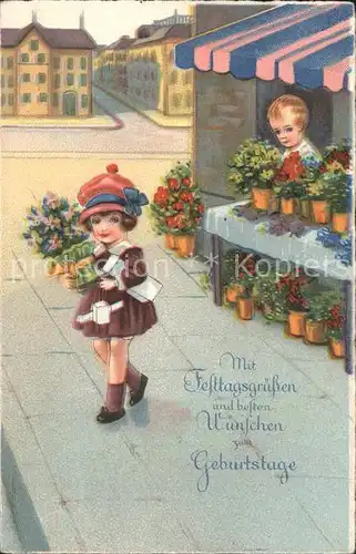 Kinder Child Enfants Blumenverkaeufer Glueckwunsch Geburtstag Kat. Kinder