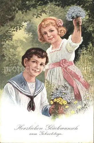 Haensel K. Kinder Matrosenanzug Blumen Geburtstag  Kat. Kuenstlerkarte
