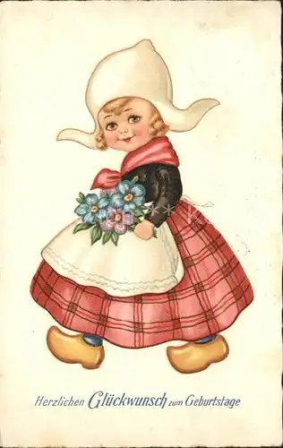 Kinder Hollandtracht Blumen Glueckwunsch Geburtstag Kat. Kinder