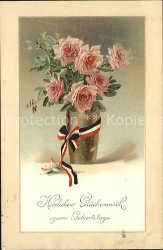 Schwarz Weiss Rot Rosen Vase Glueckwunsch Geburtstag Kat. Heraldik