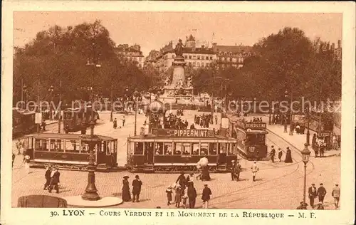 Strassenbahn Lyon Cours Verdun Monument de la Republique Kat. Strassenbahn