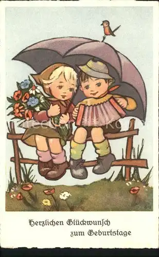 Kinder Child Enfants Handharmonika Regenschirm Vogel Blumen Geburtstag Kat. Kinder