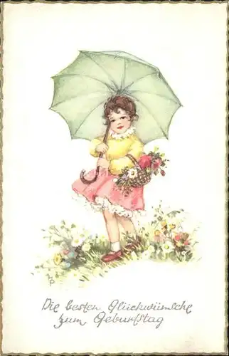 Kinder Child Enfants Maedchen Regenschirm Blumen Geburtstag Kat. Kinder