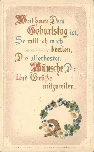 Geburtstag Blumen Hufeisen Gedicht  Kat. Greetings