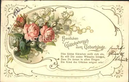 Maigloeckchen Rosen Glueckwunsch Geburtstag Gedicht  Kat. Pflanzen