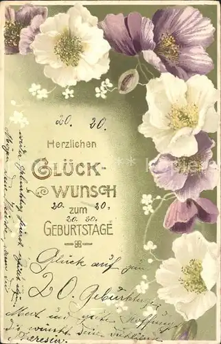 Geburtstag Glueckwunsch Blumen Litho Kat. Greetings