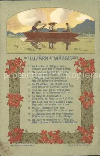 Liederkarte Vo Luzaern uf Waeggis zue Bootsfahrt Alpenrosen Kat. Musik