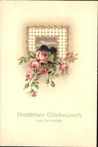 Geburtstag Glueckwunsch Rosen Litho Kat. Greetings