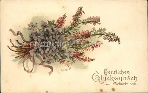 Geburtstag Glueckwunsch Blumen Litho Kat. Greetings