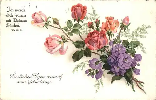 Geburtstag Glueckwunsch Rosen Litho Kat. Greetings