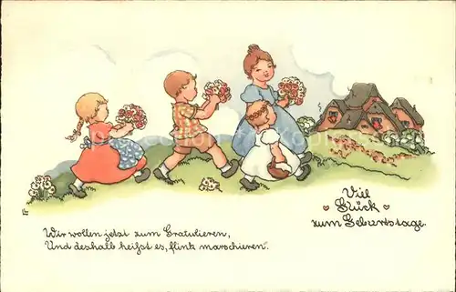 Kinder Child Enfants Geburtstag Blumen Gedicht Liesel Lauterborn  Kat. Kinder