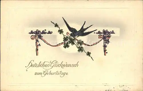Schwarz Weiss Rot Glueckwunsch Geburtstag Veilchen Schwalbe Kleeblaetter  Kat. Heraldik