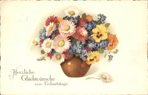 Geburtstag Glueckwunsch Margeriten Stiefmuetterchen Vergissmeinnicht  Kat. Greetings