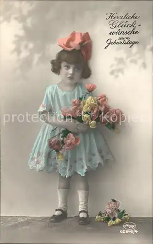 Foto Amag Nr. 62949 4 Kind Maedchen Rosen Glueckwunsch Geburtstag Kat. Fotografie