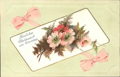 Geburtstag Glueckwunsch Blumen Schleife Kat. Greetings