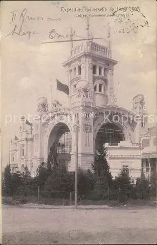 Exposition Universelle Liege 1905 Entree monumentale des Halls  Kat. Expositions