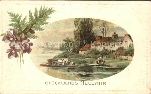 Neujahr Veilchen Boot Litho Kat. Greetings