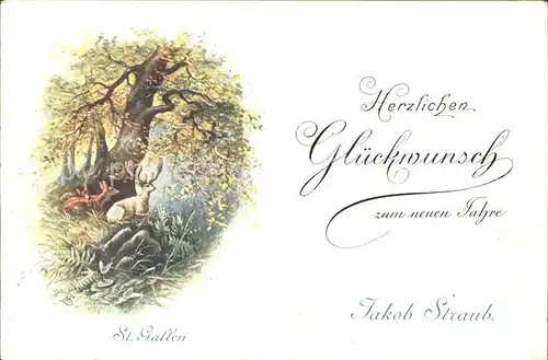 Hirsch Neujahr St. Gallen Jakob Straub Kat. Tiere