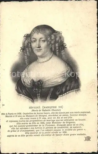 Persoenlichkeiten Marie de Rabutin Chantal Marquise de Sevigne Kat. Persoenlichkeiten