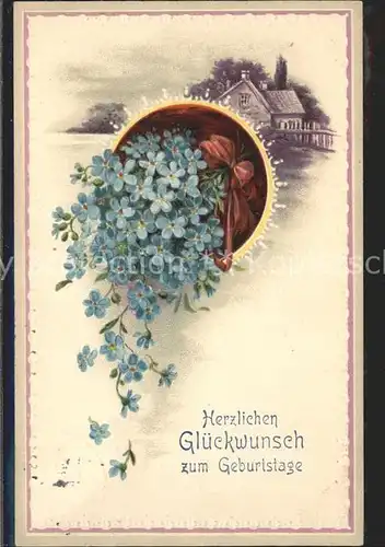 Geburtstag Glueckwunsch Vergissmeinnicht Litho Kat. Greetings