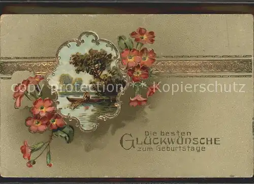 Geburtstag Glueckwunsch Blumen Boot Kat. Greetings